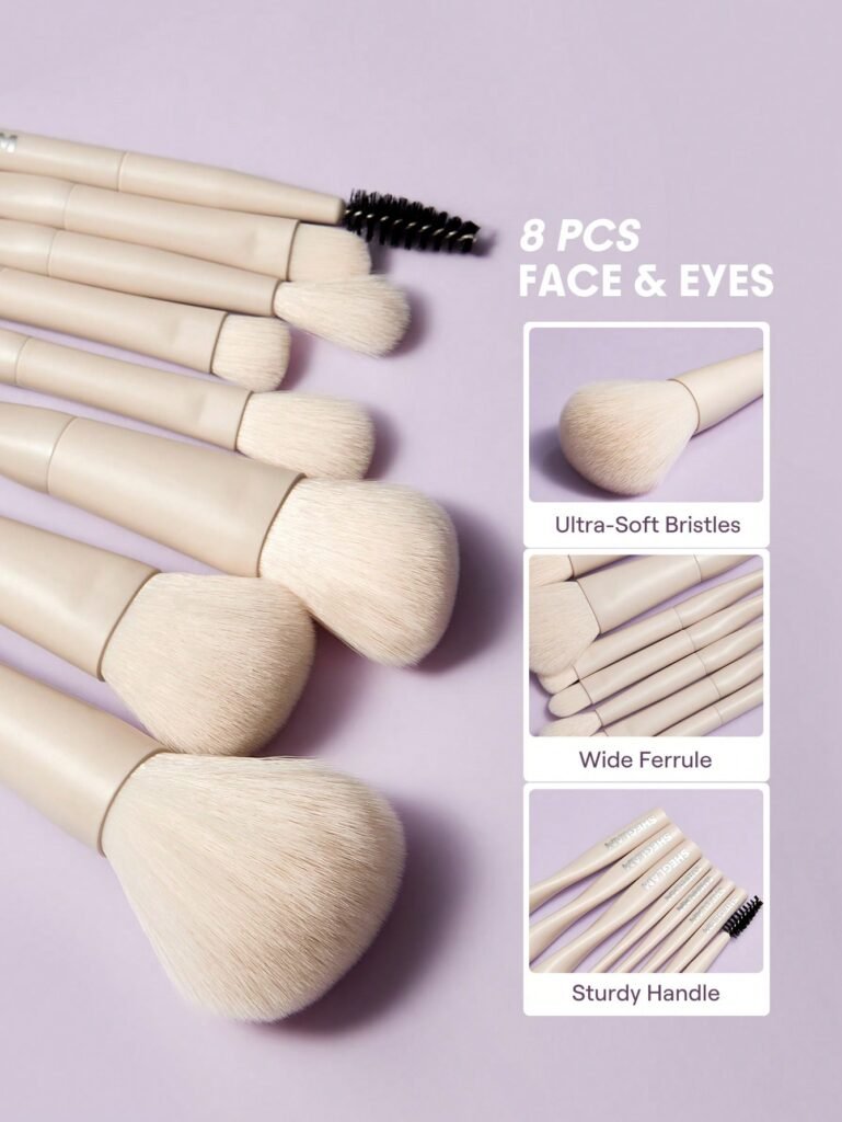SHEGLAM Pro Core Brush Kit 8 Pcs/Set Professional Makeup Brushes Soft Brush Set With Face Brush, Eye Brush, Eyebrow Brush, Foundation Brush, Blush Brush, Highlighter Brush...