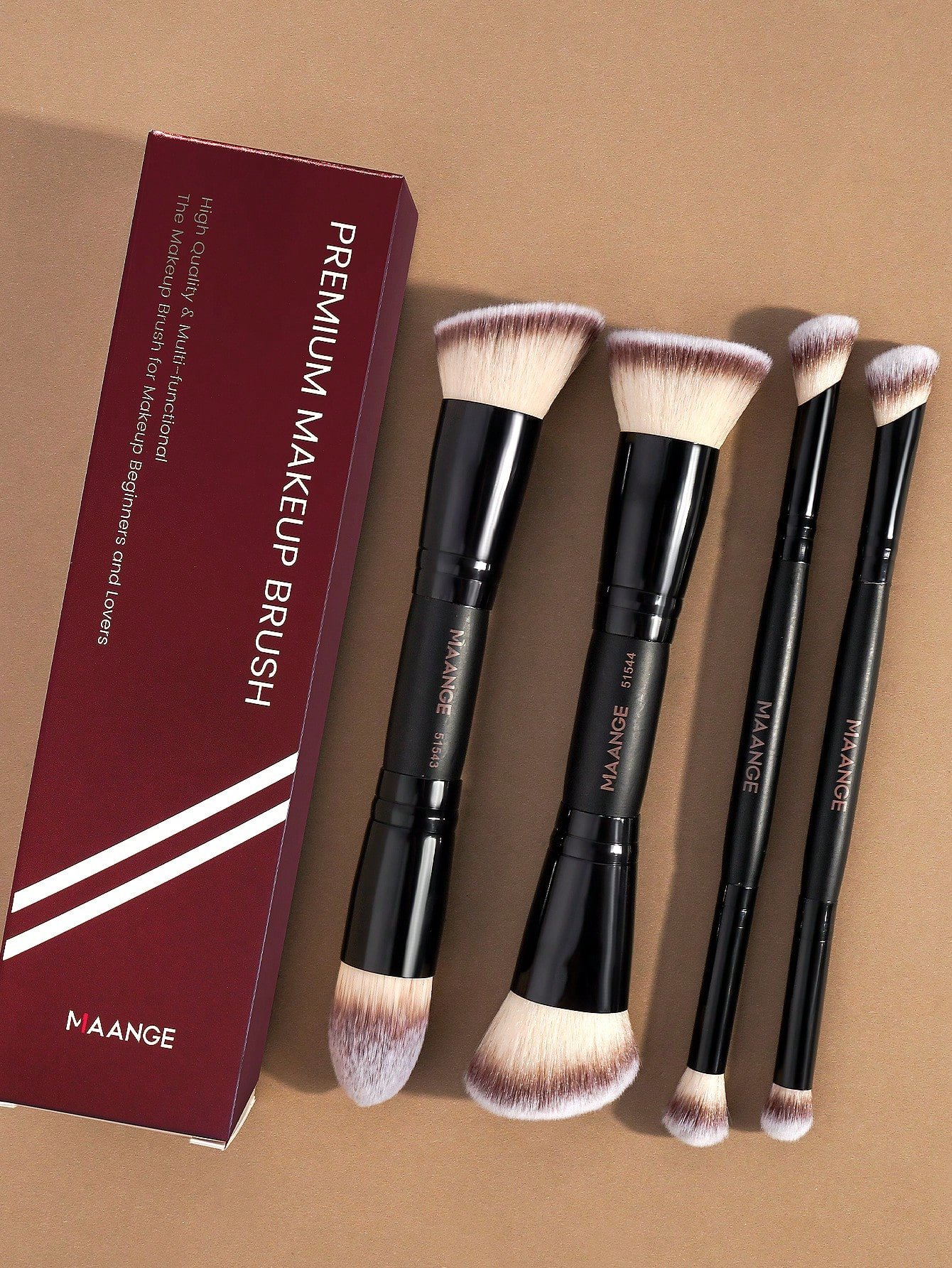 17730349045251c2e97875da690215d52ed732f21d.jpg MAANGE 2/3/4/5/6/8/10/13/14pcs Professional Dual-Ended Makeup Brush Set, With Paper Box, Including Angled Foundation Brush, Contour Brush, Blush Brush - Image 1